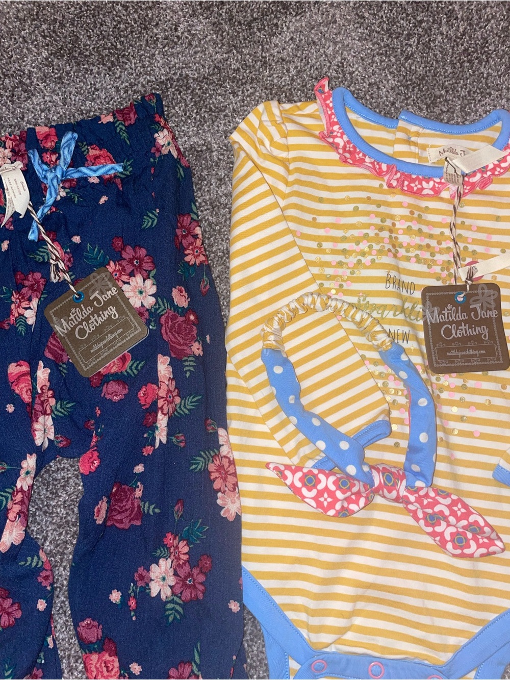 Matilda Jane Kids Pajama Set - Yellow Stripe Top & Navy Floral Pants